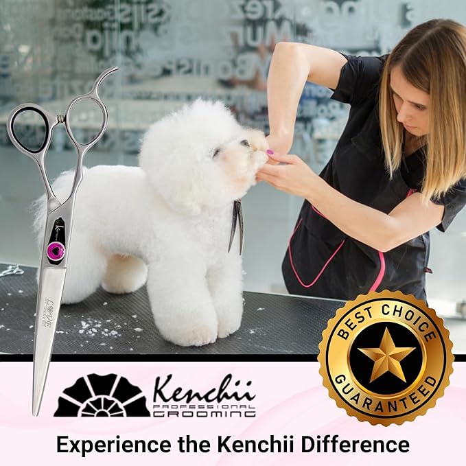 Kenchii Left Handed Dog Grooming Scissors | 7 Inch Shears | Straight Scissors for Dog Grooming | Love Collection Dog Shears | Pet Grooming Accessories | Pet Hair Trimming Scissor