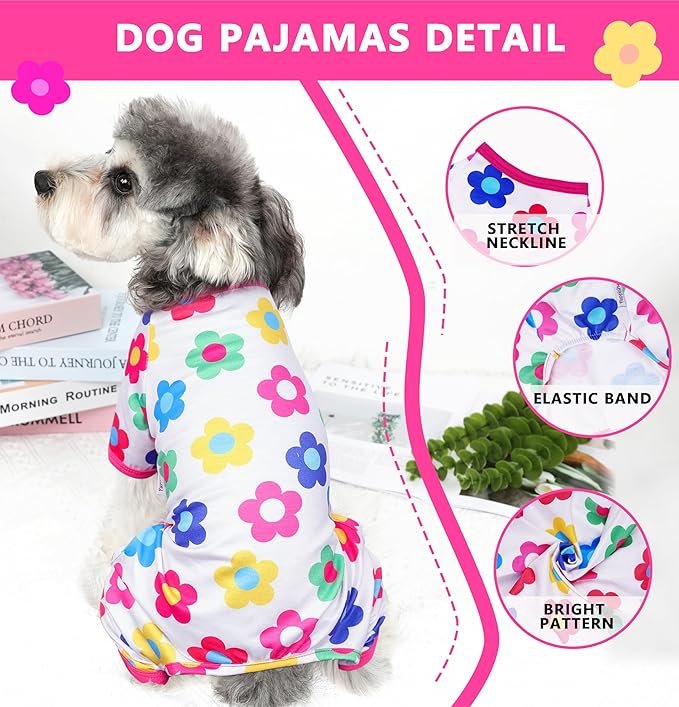 Dog Pajamas Spring Summer Dog Clothes for Small Medium Dogs Girl Boy Cute Soft Puppy Pjs Clothes Doggie Onesies Cat Pet Jammies Outfit (Rose,S)