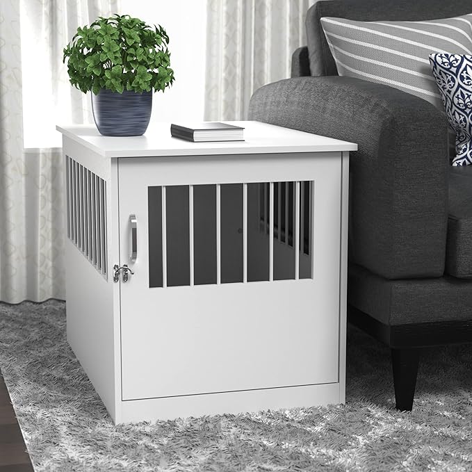 ClosetMaid Pet Crate End Table Furniture for Medium Dogs or Cats Under 25 lbs, White Wood Finish