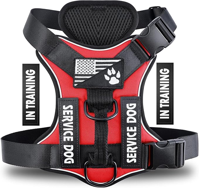 Demigreat Service Dog Harness, Reflective Dog Vest Harness with 5 PCS Patches, Adjustable Soft Oxford Pet Harness, Inner Layer Mesh, Easy to Control for Dogs