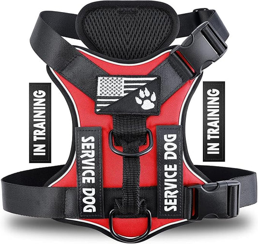 Demigreat Service Dog Harness, Reflective Dog Vest Harness with 5 PCS Patches, Adjustable Soft Oxford Pet Harness, Inner Layer Mesh, Easy to Control for Dogs