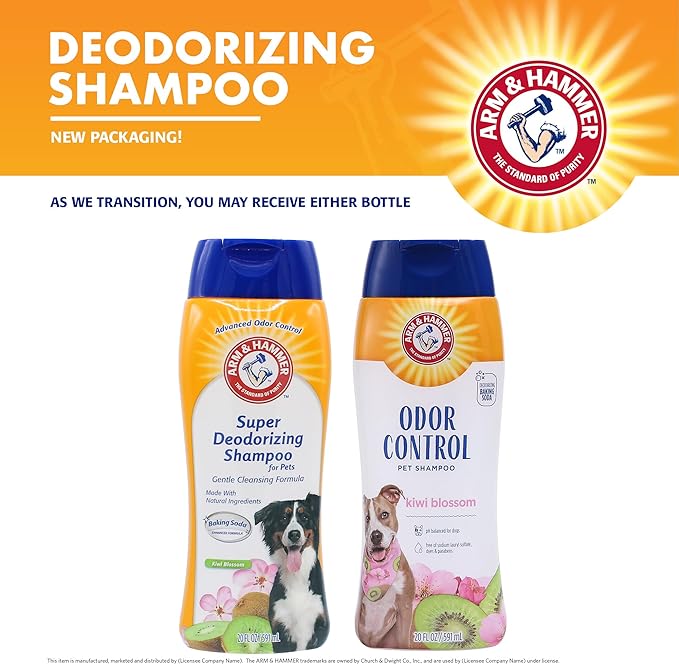 Arm & Hammer for Pets Super Deodorizing Shampoo for Dogs | Best Odor Eliminating Dog Shampoo | Great for All Dogs & Puppies, Fresh Kiwi Blossom Scent, 20 oz, 6-Pack