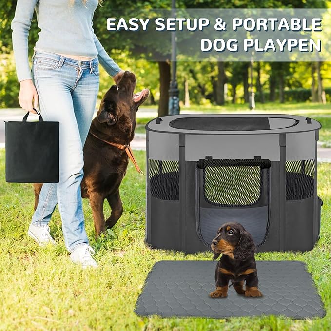 Dog Playpen,Cat Crate,Portable Pet Playpen, Foldable Kennel for Puppy Kitten Rabbit,Breathable Shade Cover,Indoor Outdoor Travel Camping Use for Puppy Cat Dog Grey S