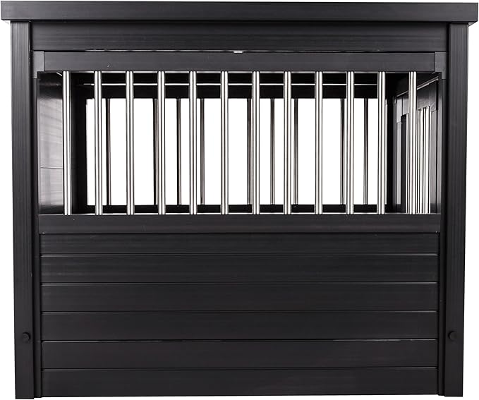 New Age Pet ECOFLEX Dog Crate End Table - Furniture-Style Pet Crate for Crate Trained Dogs - Stainless Steel Tubing & a Latched Closure - 10 Year Manufacturer's Warranty, Medium, Black