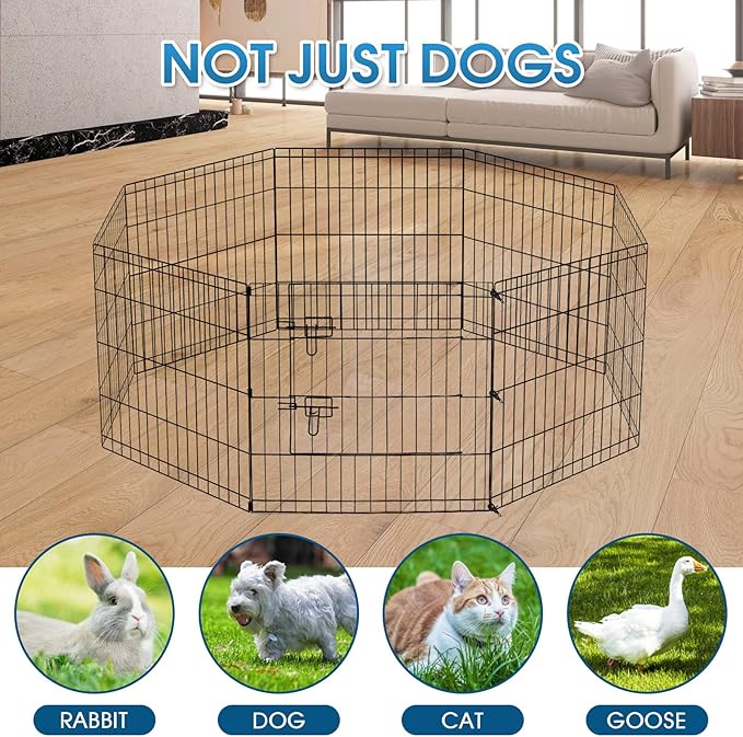 Artmalle Puppy Pet Playpen 8 Panel 24 Inch Indoor Outdoor Metal Portable Folding Animal Exercise Dog Fence Ideal for Pet Animals Dog Cat Rabbit Breed Puppy with Bottom Pad (Black with Bottom pad)