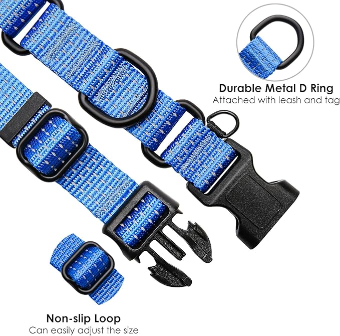 Martingale Collar for Training Dogs. Adjustable Reflective Dog Collars with Buckle- NO Pull-Prevents Slipping Out, for Medium Large XL Dogs. Helps with Strong pullers (M, Blue)