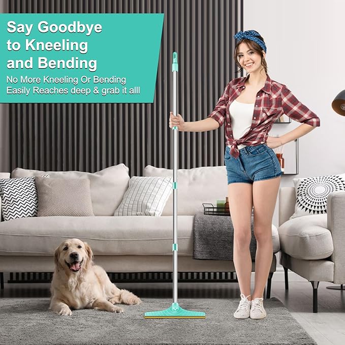 5FT Carpet Rake Pet Hair Remover, Reusable Carpet Rake with Telescopic Handle for Pet Hair Removal Tool Dog Cat Fur Remover Broom for Rugs, Mats, Beds, Stairs (Blue)