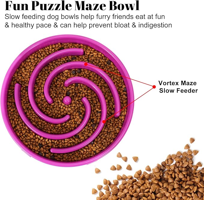 WHIPPY Slow Feeder Large Dog Bowls for Large Medium Dog Non Slip Maze Puzzle Bowl Pet Slower Food Feeding Dishes Interactive Bloat Stop Dog Bowl Preventing Choking Healthy Dog Bowl,Purple