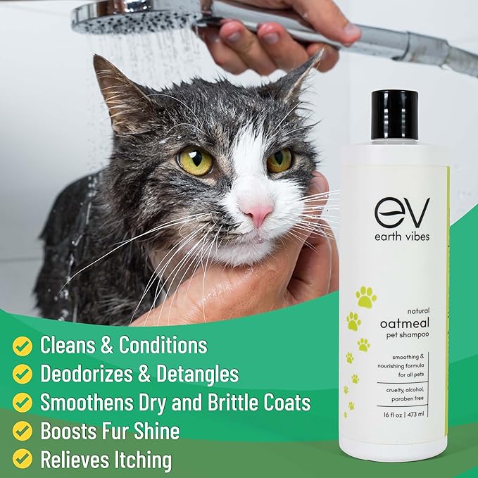 Earth Vibes Natural Oatmeal Dog & Cat Pet Shampoo & Conditioner, Dry Itchy Skin Relief for Dogs, Cats & Pets, Calming Aloe Vera, Made in USA, 16oz