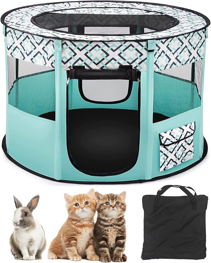 BNOSDM Rabbit Playpen with Zippered Top Portable Cat Play pens Cage Tent Kitten Foldable Pop Up playpen Indoor Outdoor Travel Use Exercise Yard Fence for Rabbits Kittens Cats