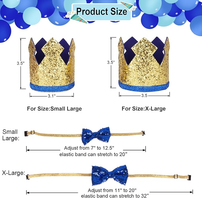 ADOGGYGO Dog Birthday Party Supplies, Blue Plaid Birthday Boy Dog Bandana, Golden Pet Party Hat with Numbers, Bowtie for Medium Large Pets (Large)