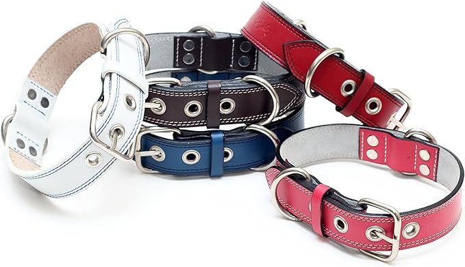 Premium Leather Collars with Stainless Steel Buckles (15"-18", Pink)
