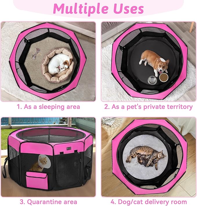 PETSFIT Dog Playpen Indoor/Outdoor,Portable Pet Playpen with Removable Zipper Top,Waterproof Bottom, Foldable Puppy Pen for Cats, Large Breeds (45.5”L x 45.5”W x 28.5”H)