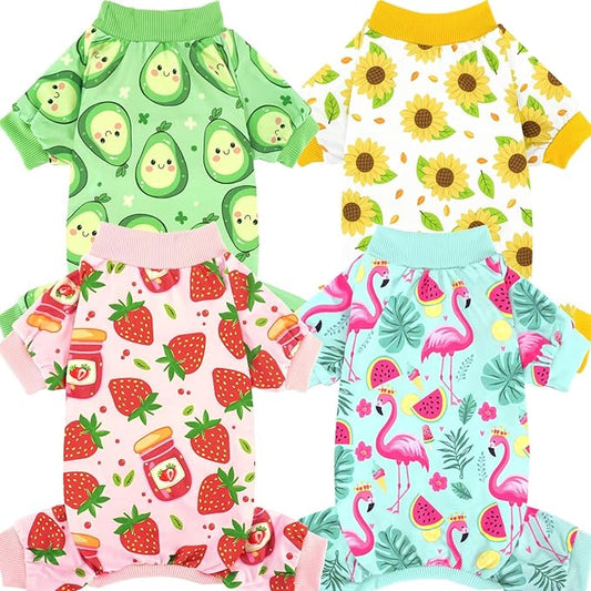 XPUDAC 4 Pieces Dog Pajamas for Small Dogs Pjs Clothes Puppy Onesies Outfits for Doggie Christmas Shirts Sleeper for Pet