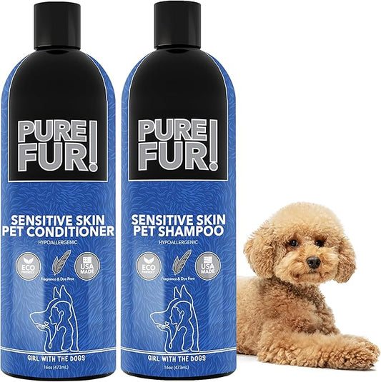 Pure Fur! by Girl With The Dogs, Sensitive Skin Dog & Cat Shampoo 16 Oz and Pure Fur! Sensitive Skin Pet Conditioner 16 Oz