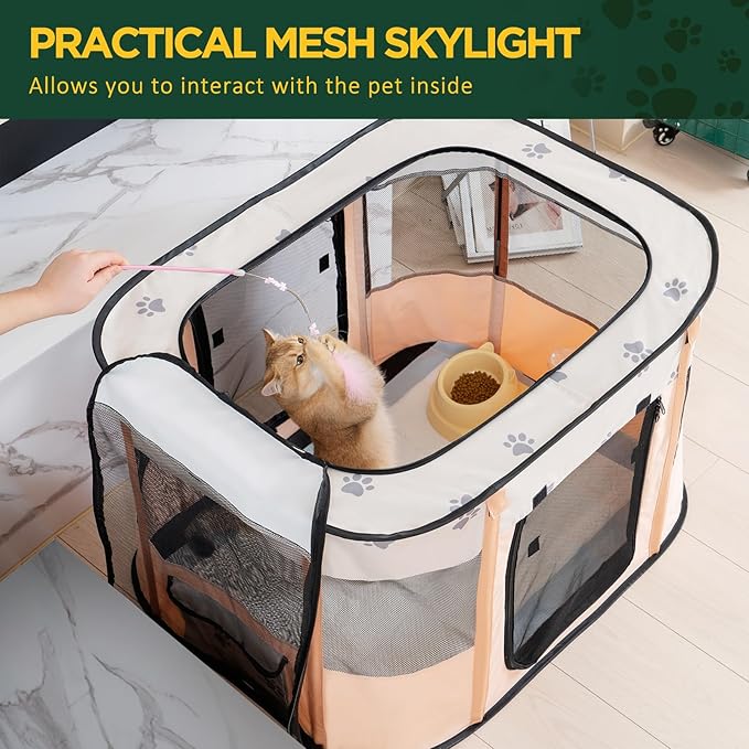 Avont Portable Dog Cat Playpen, Foldable Pop Up Pet Play Pen Travel Crate with Floor and Mesh Door Top for Indoor Outdoor Collapsible Tent Cage -S, Orange