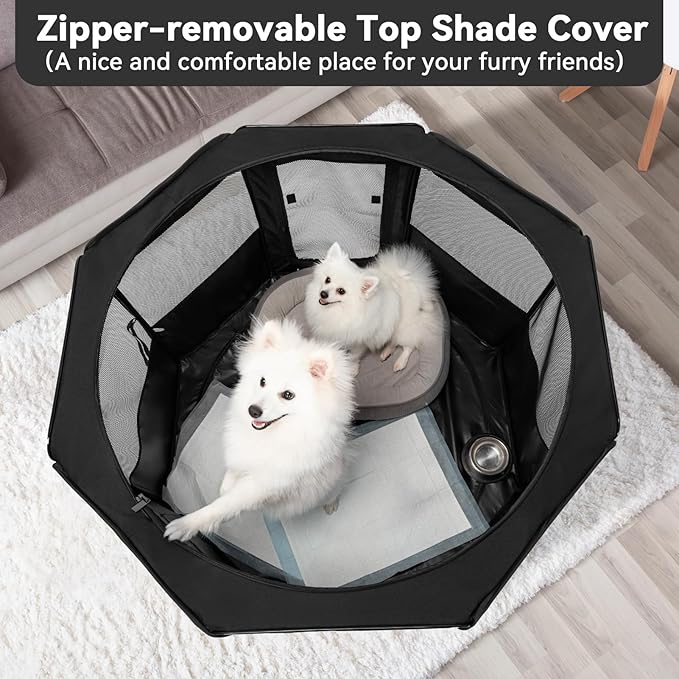 Petsfit 45.5" Dog Playpen with Dual Zipper Doors –Sturdy Foldable Pet Playpen for Large & Medium Dogs with Removable Mesh Top and Leakproof Bottom