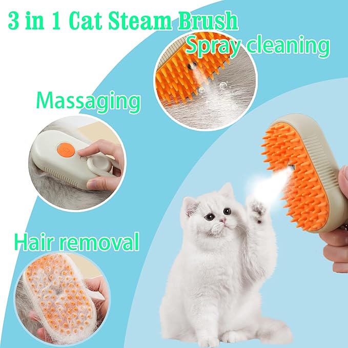 Cat Steam Brush for Shedding with Foldable Handle for Short/Long Haired Pets Spritz Defur Comb for Cats Pet Spray Hair Removal Comb Grooming Tool for Hair Removal & Massage