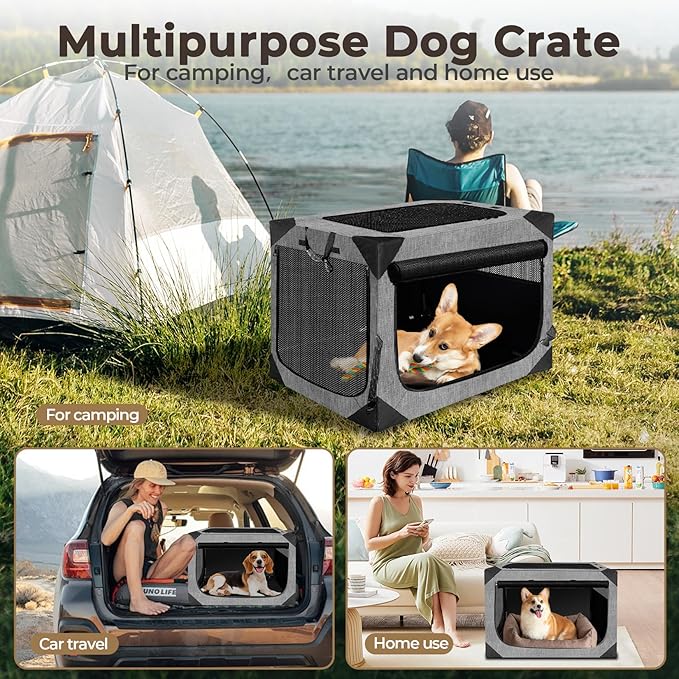 Dog Crates,Collapsible Soft Travel Crate for Medium Dogs (3 Year Warranty), Indoor & Outdoor Portable Pet Kennel with Chew Proof Mesh Door (30" L x 21" W x 21" H, Dark Gray) ﻿