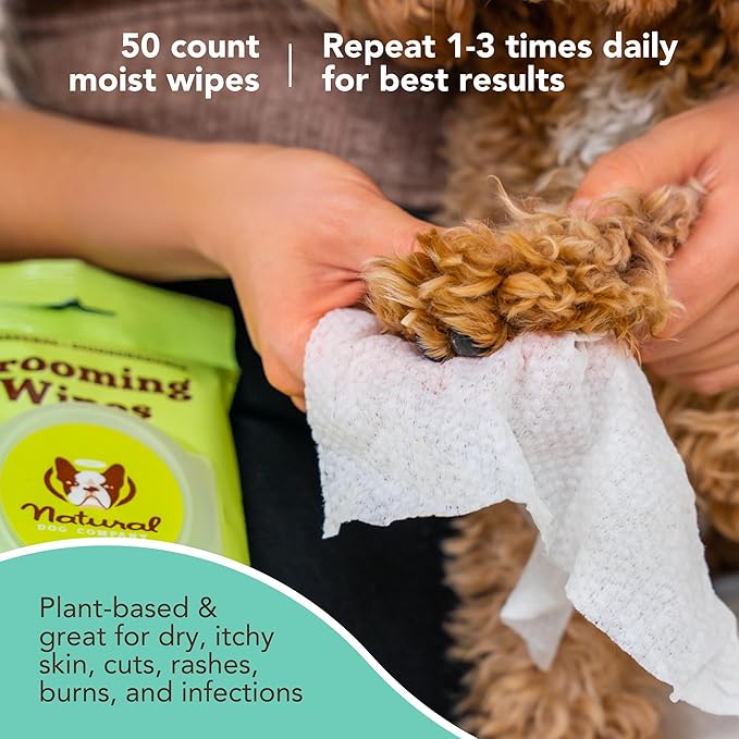 Natural Dog Company Grooming Bundle with (1) Itchy Dog Shampoo,12 oz. and (3) Grooming Wipes, 50 Count Each