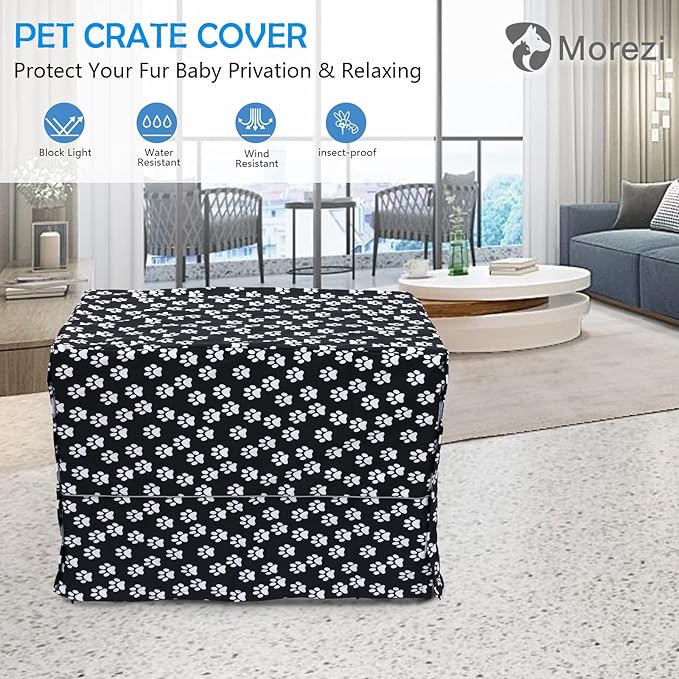 Morezi Dog Crate Cover for Wire Crates, Heavy Nylon Waterproof, Fits Most 30" inch Dog Crates, Easy to Put On, Take Off, and Adjust - Cover only - Black - Medium