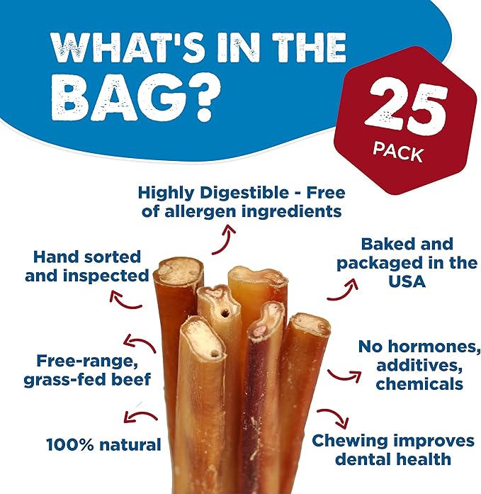 Best Bully Sticks 6 Inch Jumbo Bully Sticks for Large Dogs - 100% Natural, Grass-Fed Beef - Single Ingredient Grain and Rawhide Free Bully Stick Dog Chews | 25 Pack