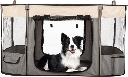 Dog Playpen - 43x34x23 Inch Puppy Kennel with Mesh Windows, Zippered Doors, and Storage Pockets - Portable Dog Play Pen Indoors/Outdoors for Small Animals by PETMAKER (Gray)