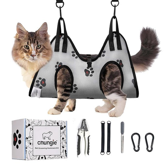 Cat Grooming Hammock for XS Cats – Cat Restraint for Nail Trimming with Pet Nail Clipper – Cat Sling for Grooming, Pet Hammock for Nail Cutting & Grooming Harness(Legs Spacing:6-9”/ Max W:20lb)