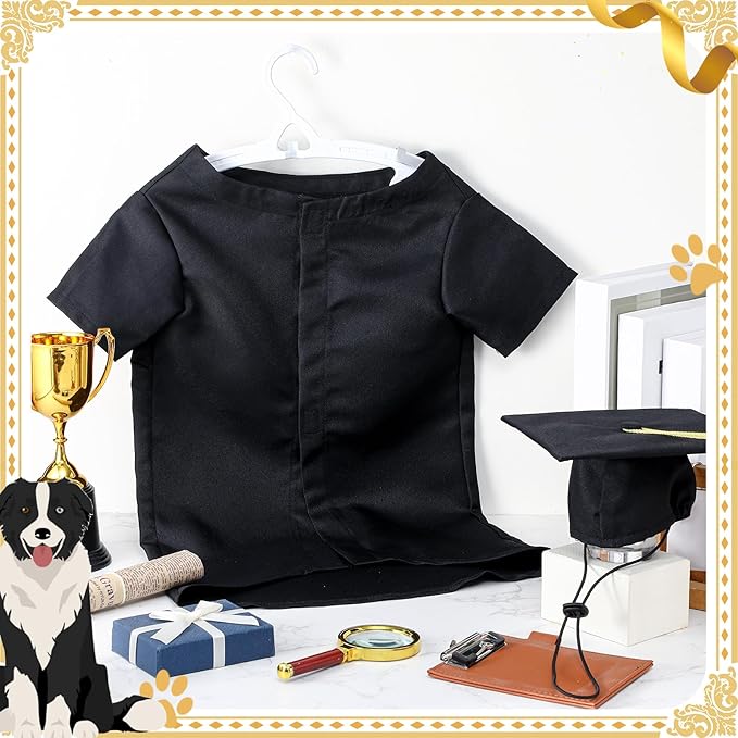 Xuniea 2 Pcs Dog Graduation Costume Set 2025 Dog Graduation Cap and Gown Puppy Hat with Tassel Matte Pet Grad Outfit Cats Grad Bear Holiday Party Costume Accessory(Black,Large)