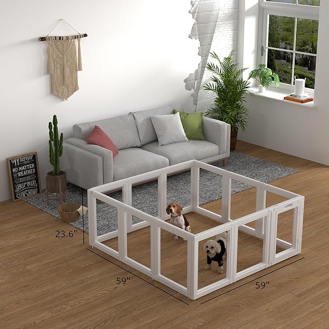 Dog Playpen,Dog Pen,Clear Dog Playpen, Acrylic Dog Pen，Easy to Install and Remove Dog Playpen and Kennel Playpen, Suitable for Dogs, Cats,Dog Playpen Indoor (White, 23.6" H, 12 Pieces)