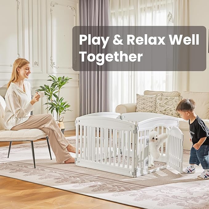 Dog Playpen 4-Panel 24" | Safe & Secure Indoor/Outdoor Pet Fence | Folding & Portable | 35 x 35 x 24IN, Ideal for Small to Medium Dogs | Easy to Clean （White）
