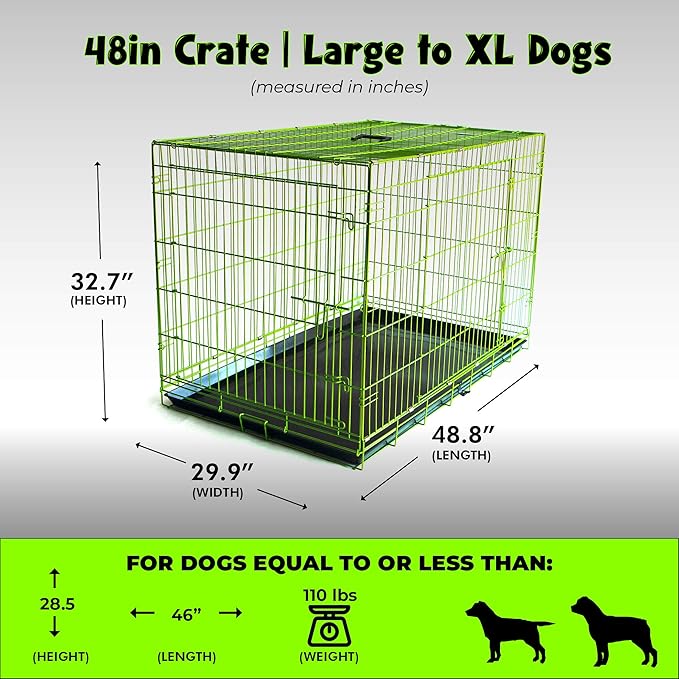 PET Expressions Luxury Colorful 48 Inch Foldable Dog Crate with 2 Doors | Free Training Ebook and Pet Calming Music | 3 Colors & 3