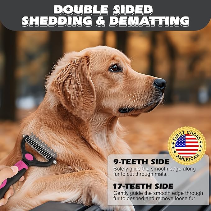 3PCS Dog Grooming Kit I Dog Brush for Shedding I Deshedding Dog Brush I Metal Dog Comb I Dog Bath Brush I Undercoat Rake for Dogs and Cats I Premium Pet Supplies (Pink Black)