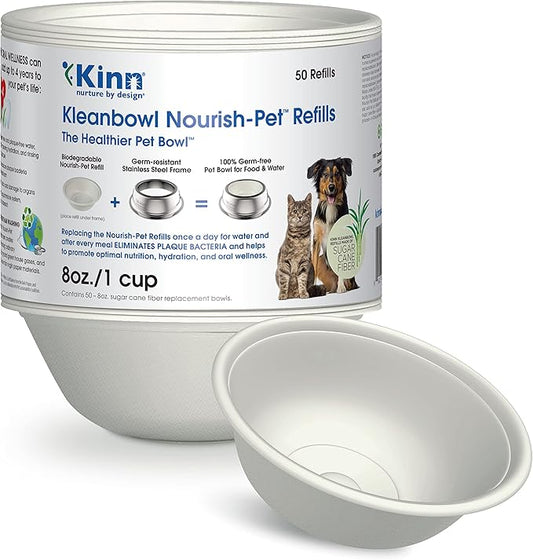 Kinn Kleanbowl Disposable Dog Food Bowls, 8 oz (Pack of 50) - Frame System Refills, Use for Travel, Boarding, or Crate, Compostable Pet Travel Bowl, No Plastic, Leakproof, Portable Dog Dish