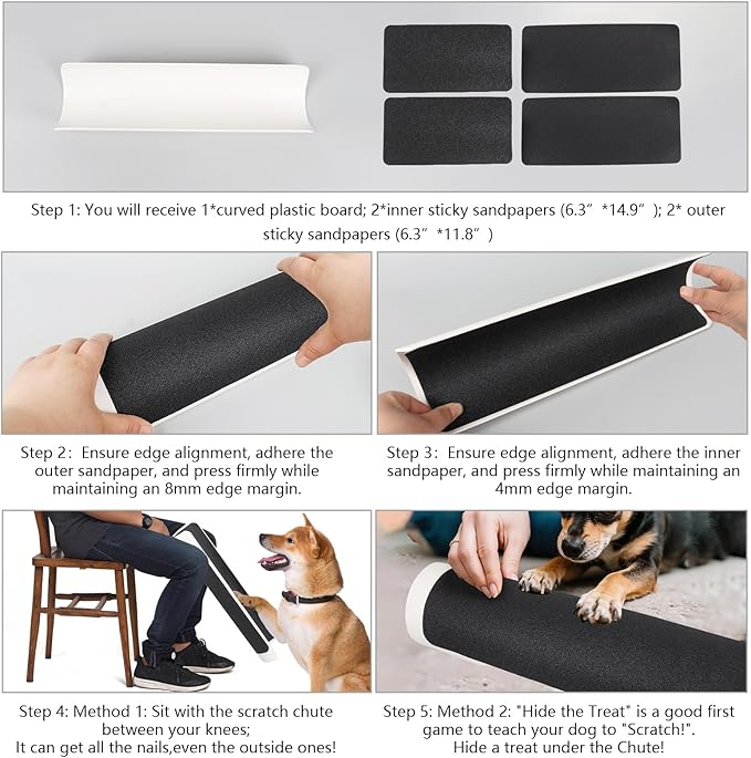 Dog Scratch Pad for Nails, U-Shaped Dog Scratch Board with 4 Sticky Sandpapers, Plastic Durable Dogs Nail File Toy, Shortened Dog’s Side Nails Easily for Small and Medium Dogs, Cats (M)