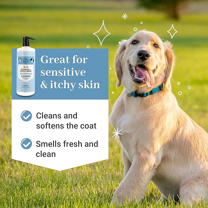 Frankie & Paisley 2-in-1 Soothing Dog Grooming Shampoo and Conditioner for Dry or Itchy Skin and Allergy Relief with Oatmeal and Natural Aloe Vera - 32 fl. Oz
