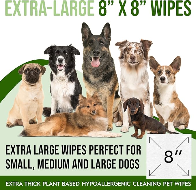 Dog Wipes for Paws and Butt Ears Eyes | Organic Pet Wipes for Dogs | Hypoallergenic Lavender Scented Dog Wipes Cleaning Deodorizing | Extra Thick Plant Based Wipes Dogs Cats Pets | 100 Count