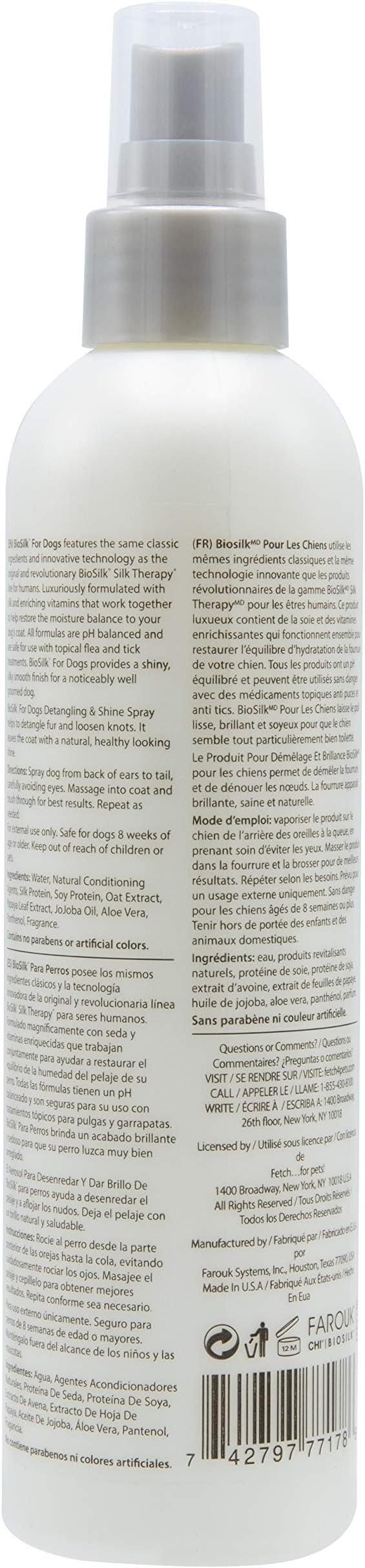 BioSilk Silk Therapy Detangling Plus Shine Protecting Mist for Dogs | Best Detangling Spray for All Dogs & Puppies for Shiny Coats and Dematting | 8 Oz - Pack of 6