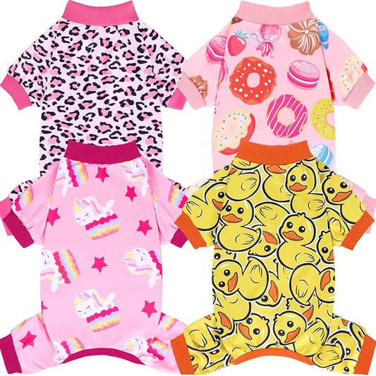 XPUDAC 4 Pieces Dog Pajamas for Small Dogs Pjs Clothes Puppy Onesies Outfits for Doggie Christmas Shirts Sleeper for Pet