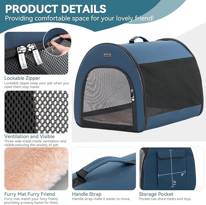 PETSFIT Soft Sided Dog Crate, Travel Dog Crate - 19 Inch Lightweight, Roomy, Easy to Set Up, Sturdy Portable Dog Kennel with Thick Mat, Navy Blue