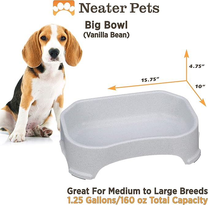 Neater Pet Brands Large Water Bowl for Dogs, Outdoor Dog Water Bowl (1.25 Gallon Extra-Large Capacity), Big Trough Style Food Dish for Indoors or Outside, No Spill Large Dog Bowls, Vanilla Bean