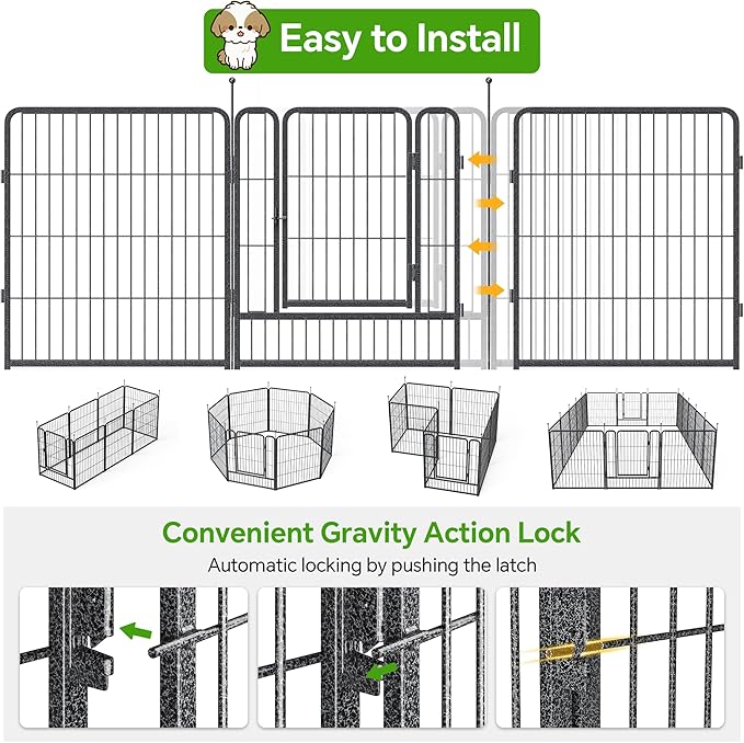 Mr IRONSTONE Dog Playpen with Anti-Rust Coating – 32" Height 16 Panels Portable & Foldable Indoor/Outdoor Pet Fence for Large, Medium, or Small Dogs – Durable Exercise Pen