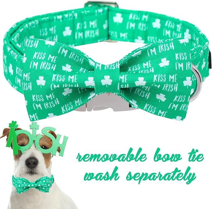 Unique Style Paws St. Patrick's Day Dog Collar with Bow Green Clover Dog Collar Bowtie Bowtie Collar for Large Medium Small Dogs