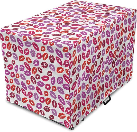 Lunarable Kiss Dog Crate Cover, Fun Colorful Design Lipsticks Kisses Fashion Illustration Print Artwork, Easy to Use Pet Kennel Cover for Medium Large Dogs, 22 Inch, Fuchsia and Raspberry