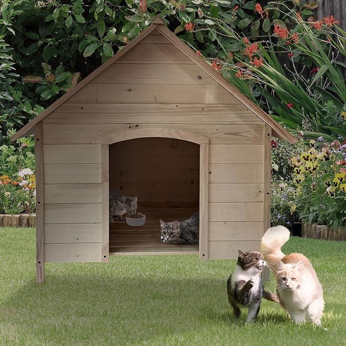 Critter Sitters Indoor or Outdoor 41'' Pet House, Weather-Resistant Dog House for Pets up to 44 Pounds, Waterproof Outdoor Dog House for Cats, Dogs, or Rabbits, Fir Wood Cat Houses for Outdoor Cats