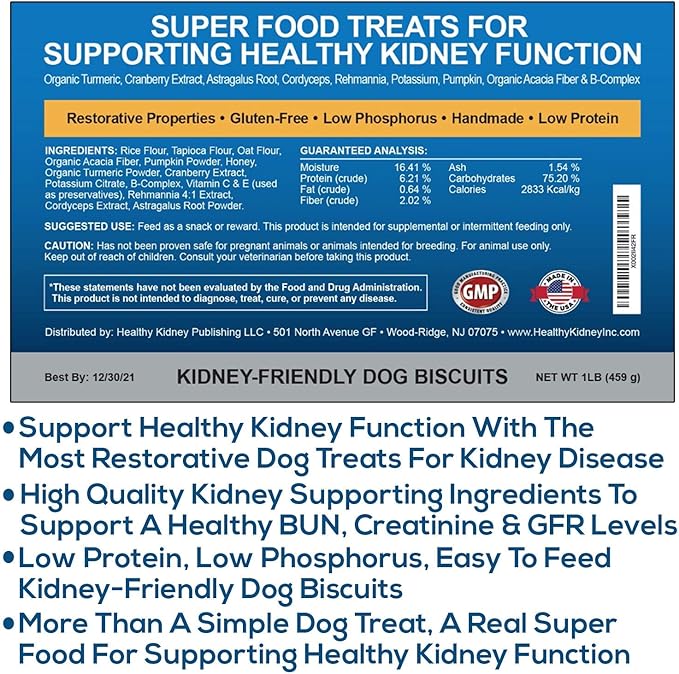Kidney Restore Dog Treats, 16oz for Petite Dogs - Low Protein Dog Treats for Kidney Support