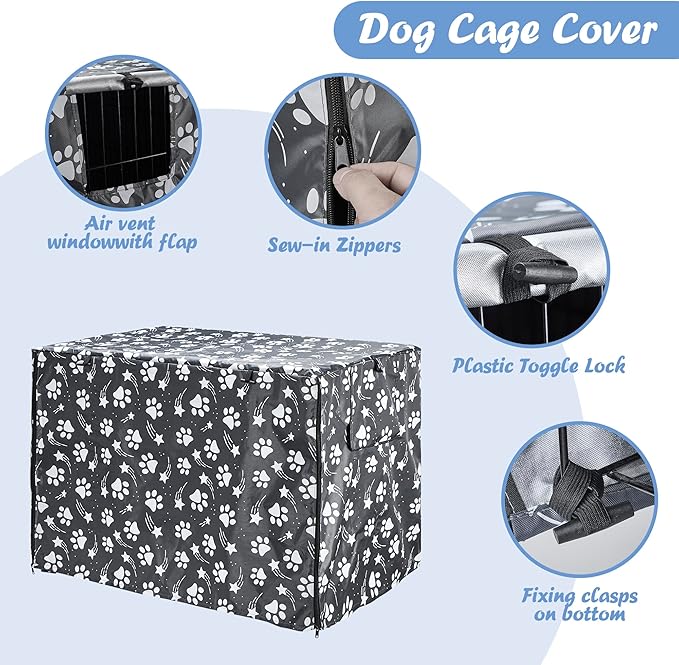 Dog Crate Cover 49 inch - Double Door, Dog Kennel Indoor, Waterproof Dog Kennel Cover with Air Vent Window, for Indoor/Outdoor Most Wire Dog Crate(Grey)