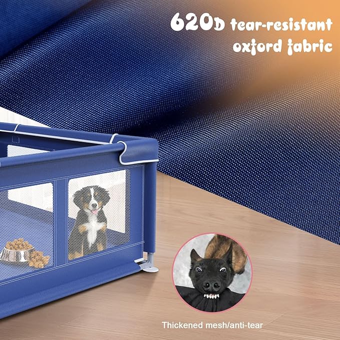 Dog Playpen 42 × 42 Inch, Puppy PlayPen with Gate for Puppies, Cat, Small and Medium Dogs, Pet PlayPen with Roof for Outdoors & Indoors, Thickened Fabric, Safe & Sturdy Dog Fence