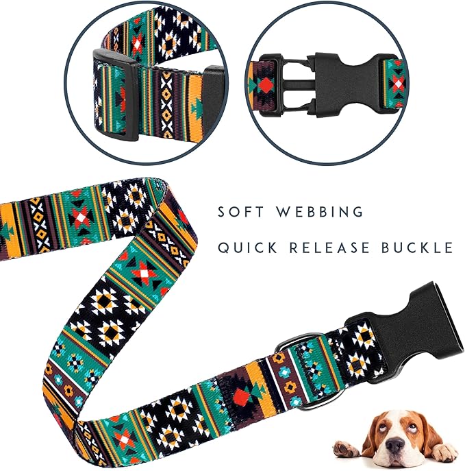 Southwest Dog Collar Tribal Pattern Adjustable Puppy Pet Collars for Small Medium Large Dogs Aztec Print (Tribal, Neck Fit 12"-16")