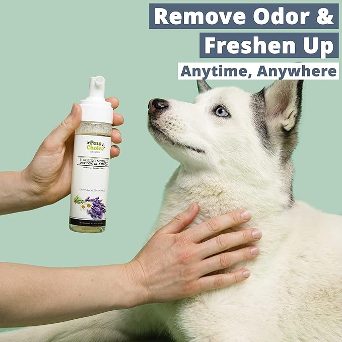 Paw Choice Dry Shampoo for Dogs - Waterless No-Rinse Foam for Odor Removal, Cleaning, Conditioning - Hypoallergenic, Natural - Safe for Sensitive Skin - Made in USA - Lavender Chamomile Scent